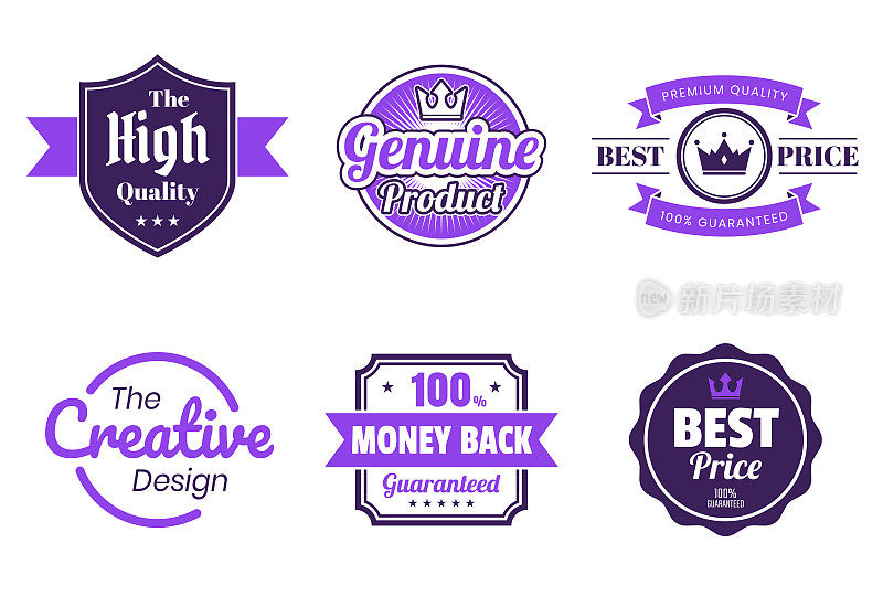 Set of Purple Badges and Labels - Design Elements